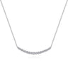 14K White Gold Curved Bar Necklace with Bezel Set Round Diamonds - 0.24 ct