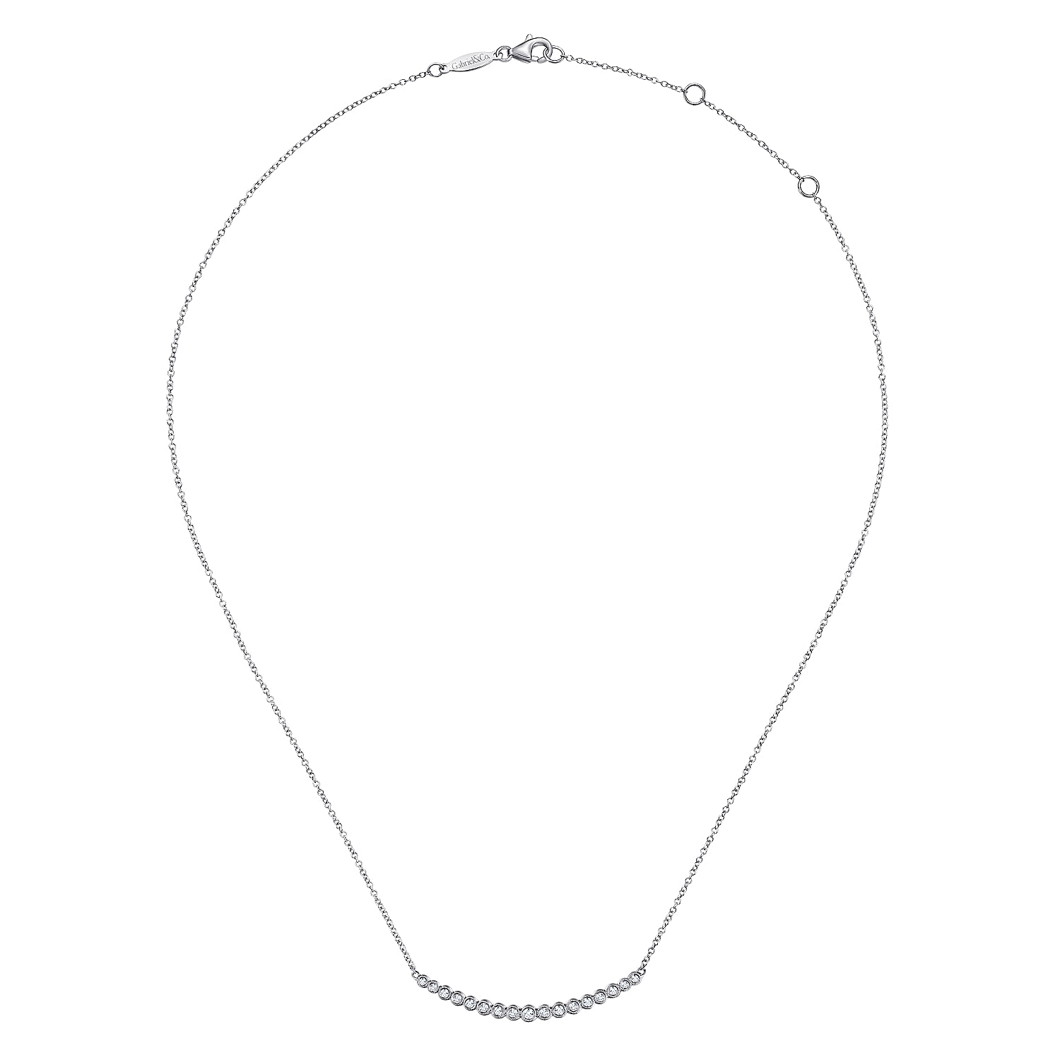 14K White Gold Curved Bar Necklace with Bezel Set Round Diamonds - 0.24 ct - Shot 2