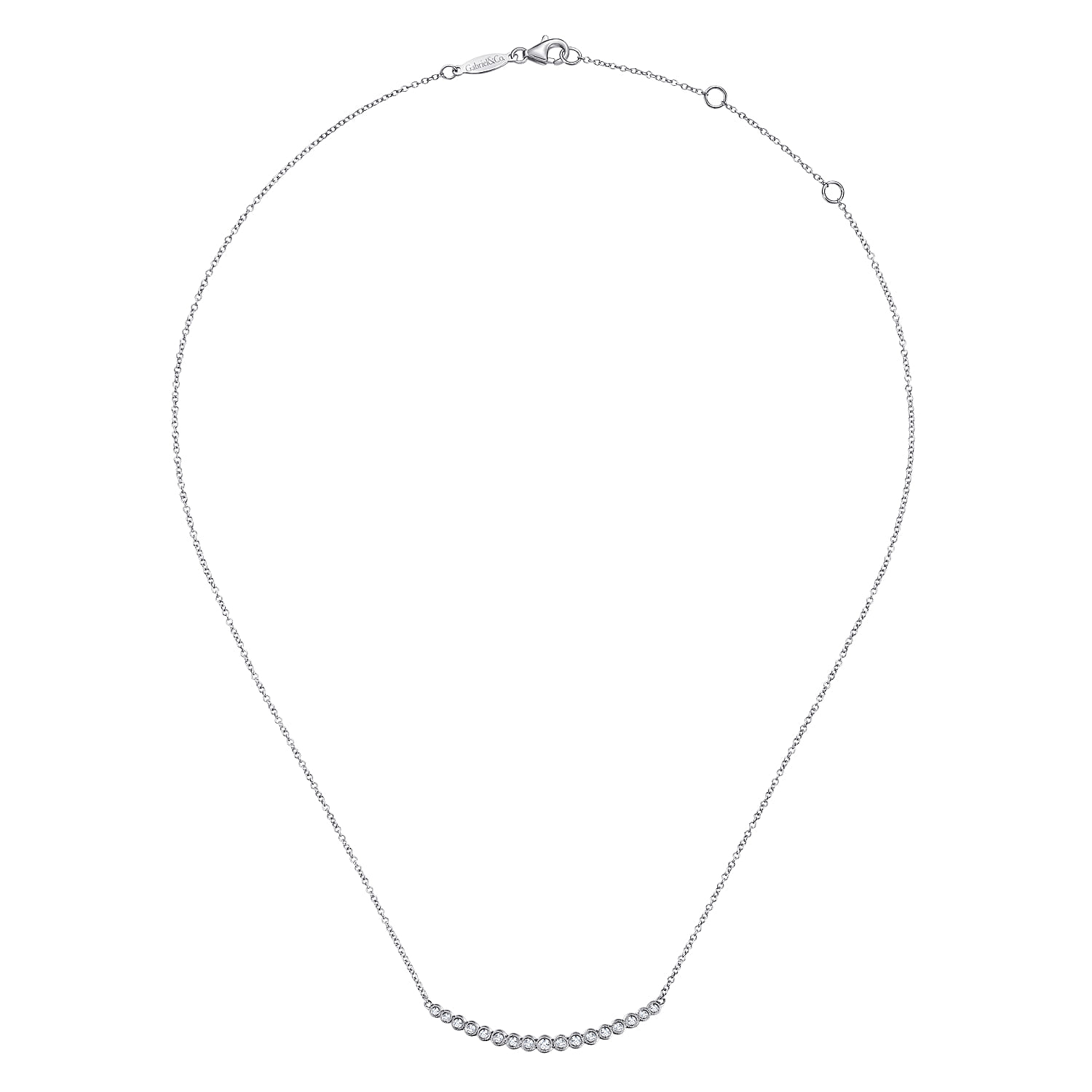 14K White Gold Curved Bar Necklace with Bezel Set Round Diamonds - 0.24 ct - Shot 2