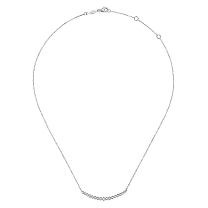 14K White Gold Curved Bar Necklace with Bezel Set Round Diamonds