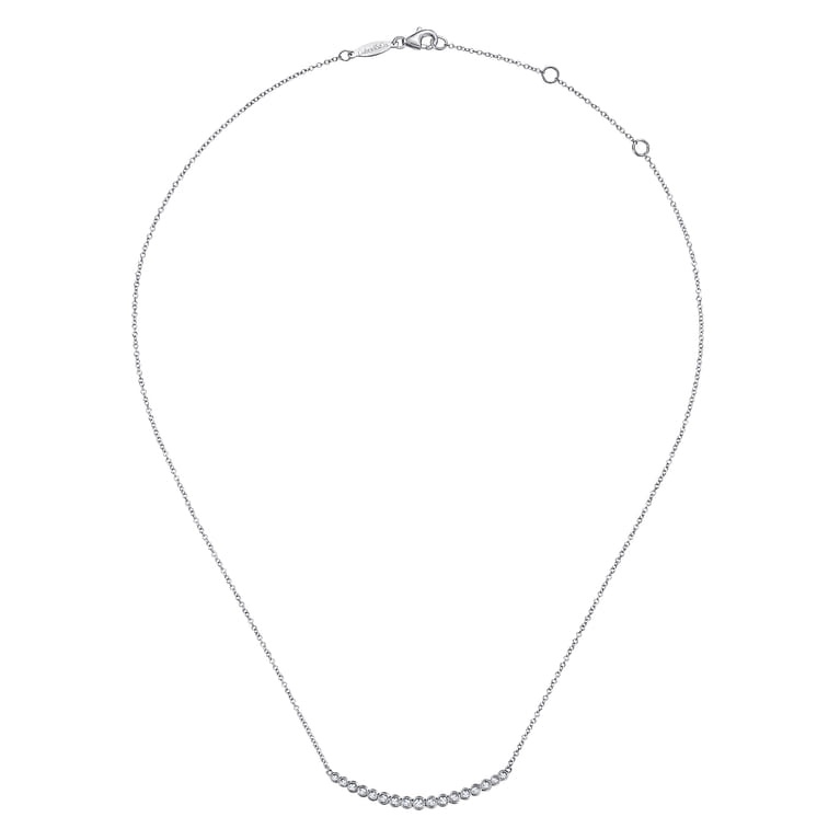 14K White Gold Curved Bar Necklace with Bezel Set Round Diamonds - 0.24 ct - Shot 2