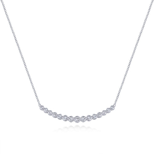 14K White Gold Curved Bar Necklace with Bezel Set Round Diamonds - 0.5 ct - Shot 1