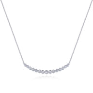 14K White Gold Curved Bar Necklace with Bezel Set Round Diamonds