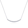 14K White Gold Curved Bar Necklace with Bezel Set Round Diamonds - 0.5 ct