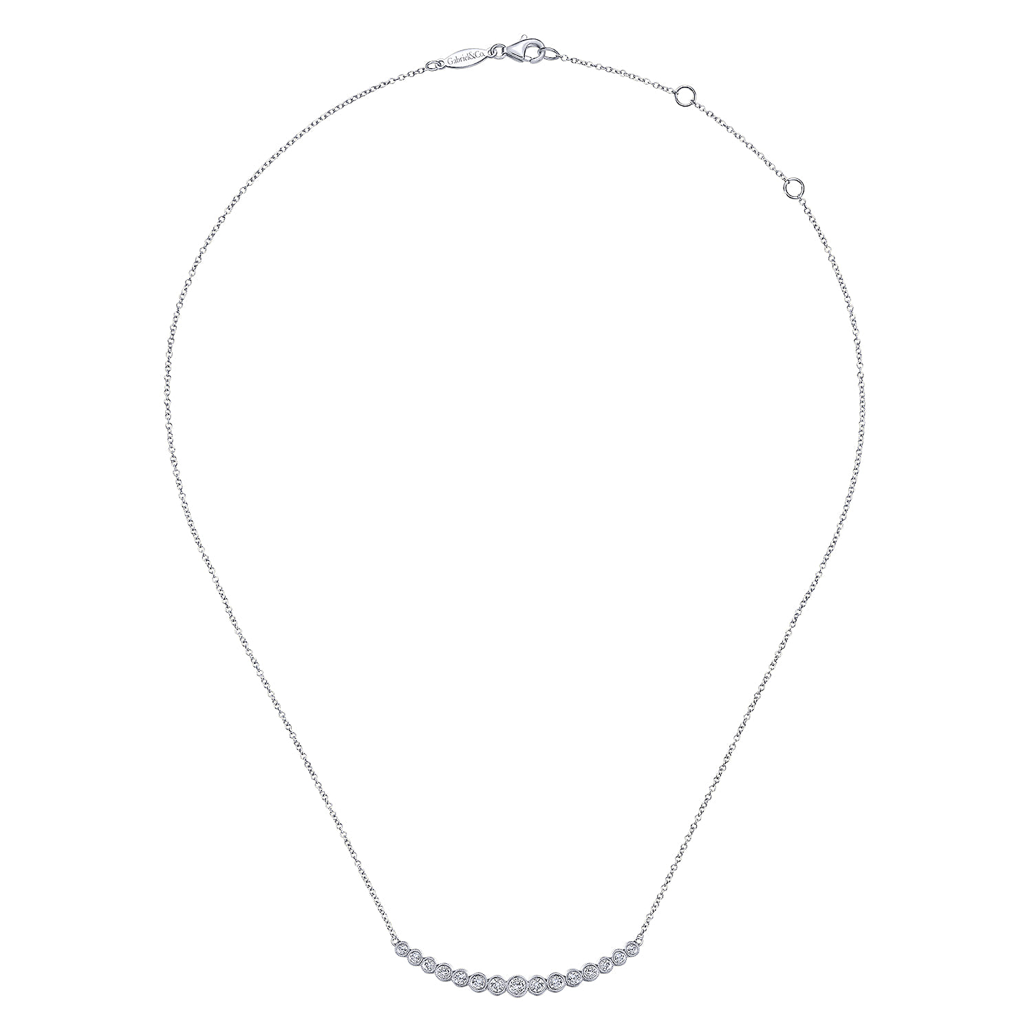 14K White Gold Curved Bar Necklace with Bezel Set Round Diamonds - 0.5 ct - Shot 2