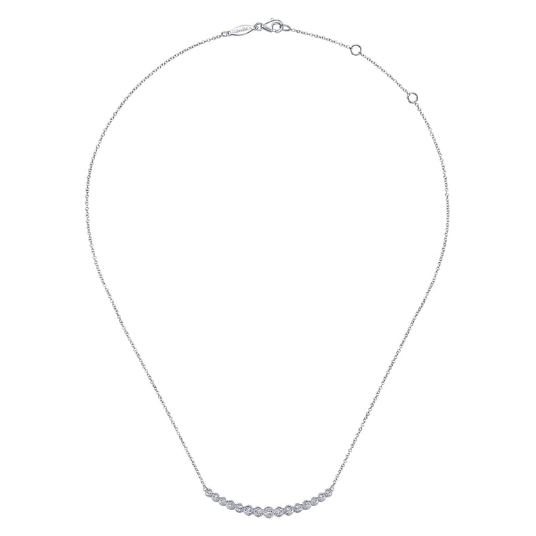 14K White Gold Curved Bar Necklace with Bezel Set Round Diamonds - 0.5 ct - Shot 2