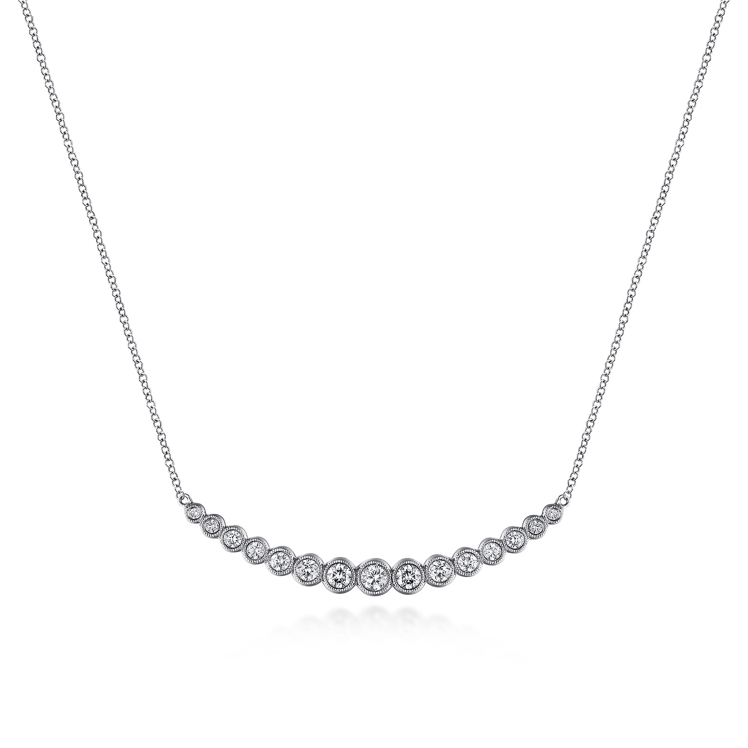 14K White Gold Curved Bar Necklace with Bezel Set Round Diamonds - 0.7 ct - Shot 1