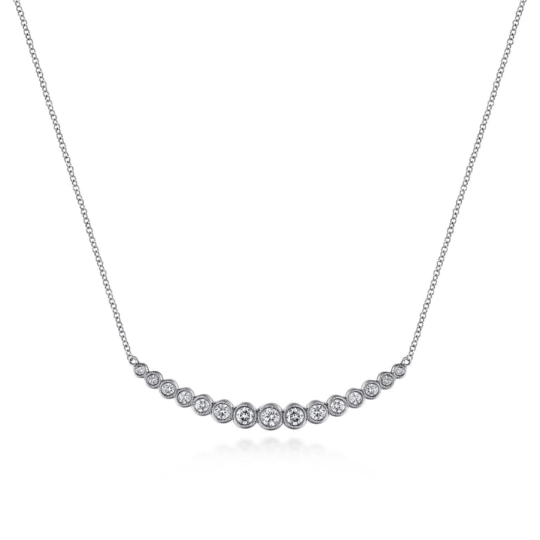 14K White Gold Curved Bar Necklace with Bezel Set Round Diamonds - 0.7 ct - Shot 1