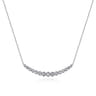 14K White Gold Curved Bar Necklace with Bezel Set Round Diamonds - 0.7 ct