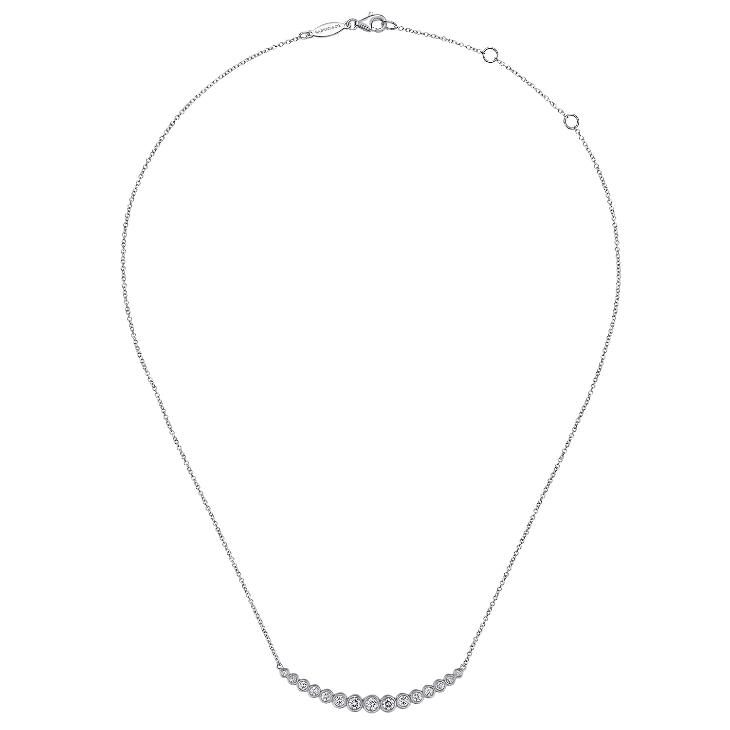 14K White Gold Curved Bar Necklace with Bezel Set Round Diamonds - 0.7 ct - Shot 2
