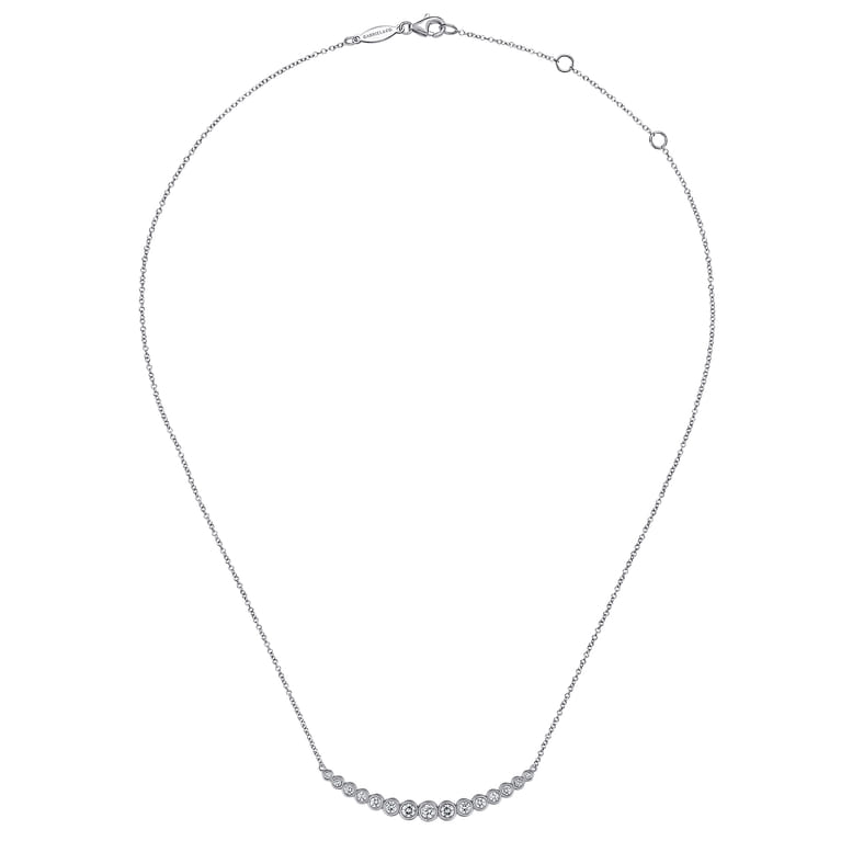 14K White Gold Curved Bar Necklace with Bezel Set Round Diamonds - 0.7 ct - Shot 2