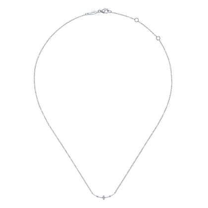 14K White Gold Curved Bar Necklace with Diamond Stations