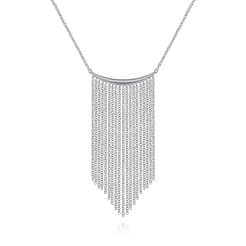 14K White Gold Curved Bar and Waterfall Chain Necklace