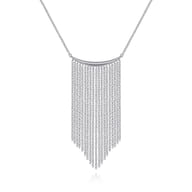 14K White Gold Curved Bar and Waterfall Chain Necklace
