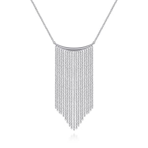 14K White Gold Curved Bar and Waterfall Chain Necklace