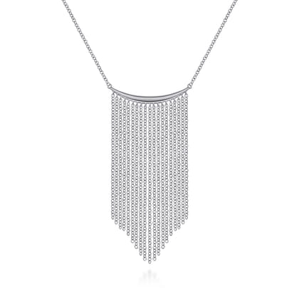 14K White Gold Curved Bar and Waterfall Chain Necklace