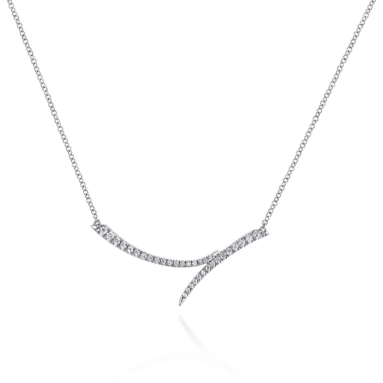 14K White Gold Curved Bypass Bar Necklace with Diamonds - 0.24 ct - Shot 1