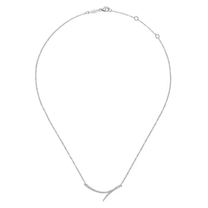 14K White Gold Curved Bypass Bar Necklace with Diamonds