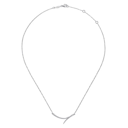 14K White Gold Curved Bypass Bar Necklace with Diamonds