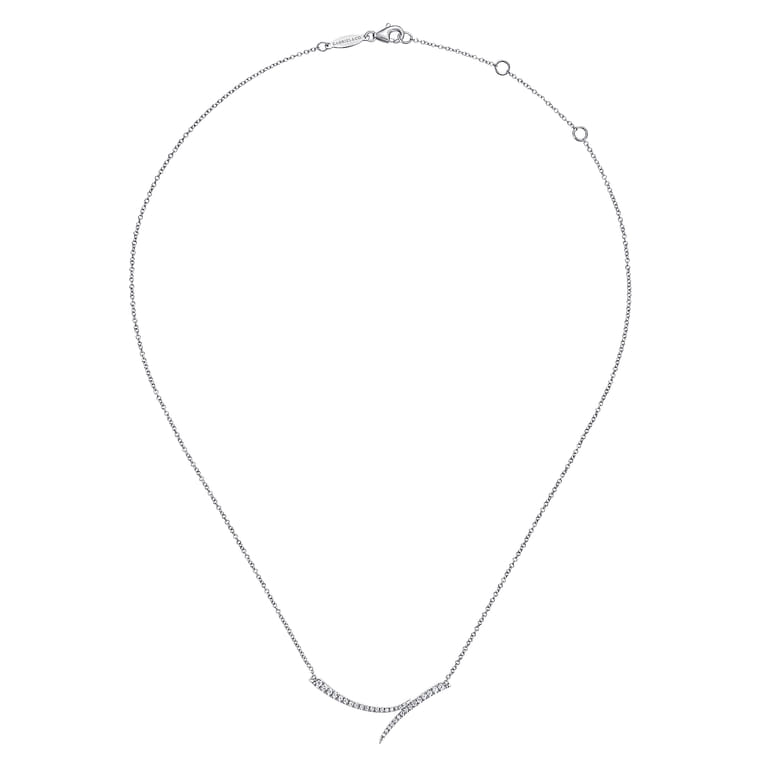 14K White Gold Curved Bypass Bar Necklace with Diamonds - 0.24 ct - Shot 2