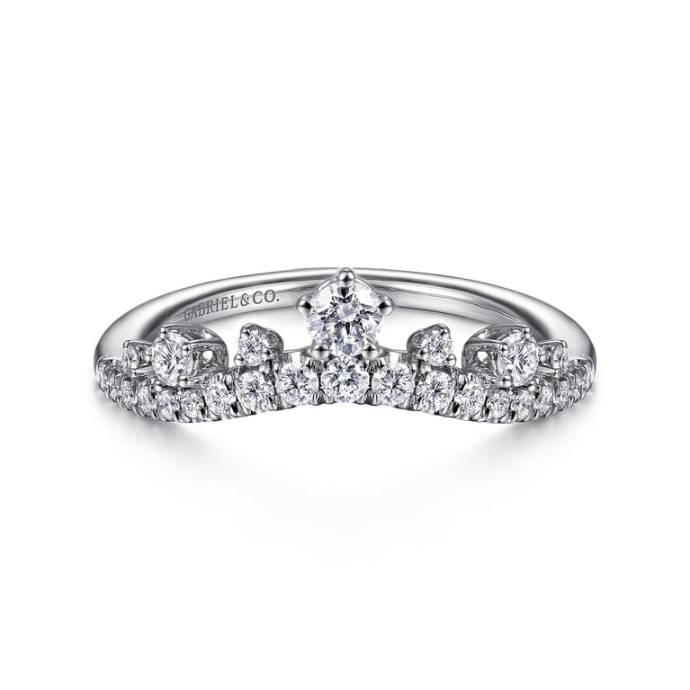 Curved Wedding Ring in 14k White Gold with Round Natural Diamond at Gabriel & Co. - Shot 1