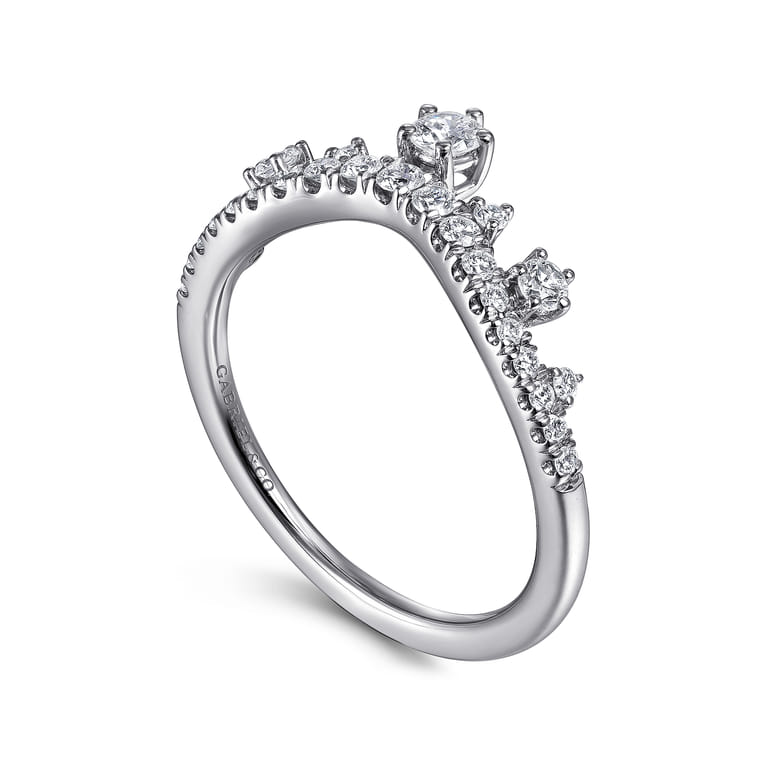 Curved Wedding Ring in 14k White Gold with Round Natural Diamond at Gabriel & Co. - Shot 3