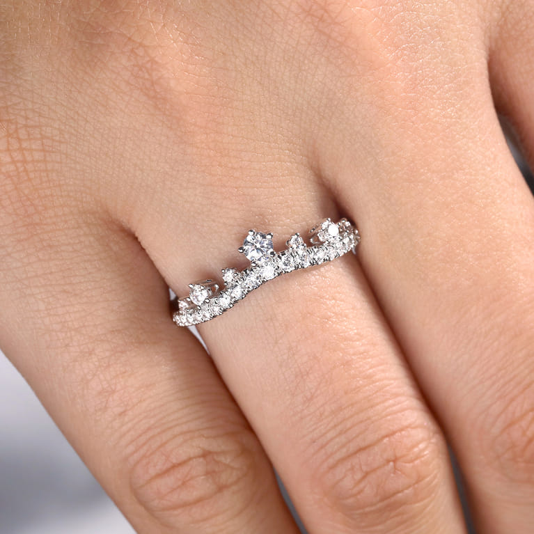 Curved Wedding Ring in 14k White Gold with Round Natural Diamond at Gabriel & Co. - Shot 5