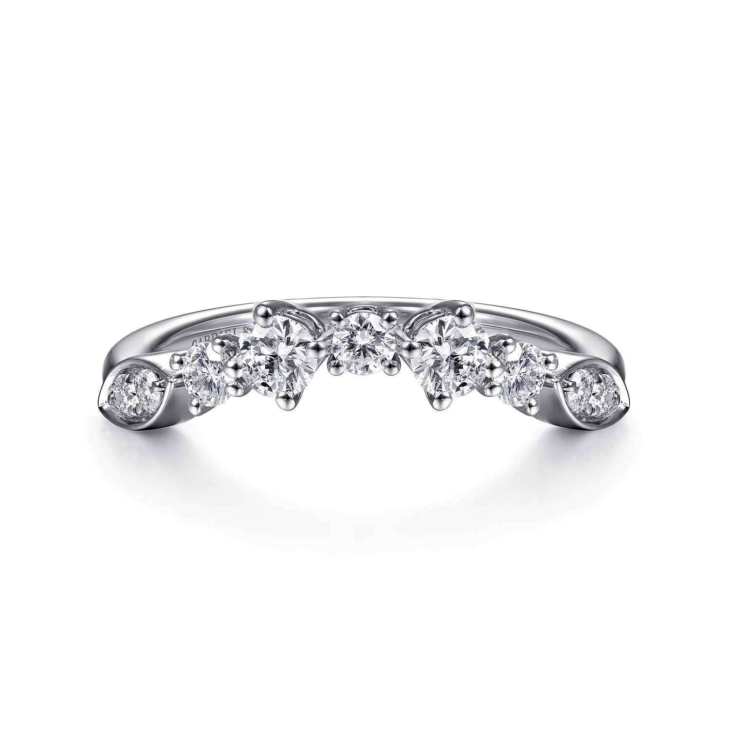 Curved Wedding Ring in 14k White Gold with Round Natural Diamond at Gabriel & Co. - Shot 1