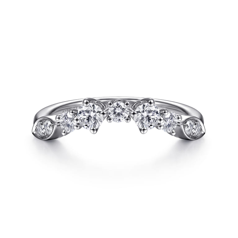 Curved Wedding Ring in 14k White Gold with Round Natural Diamond at Gabriel & Co. - Shot 1