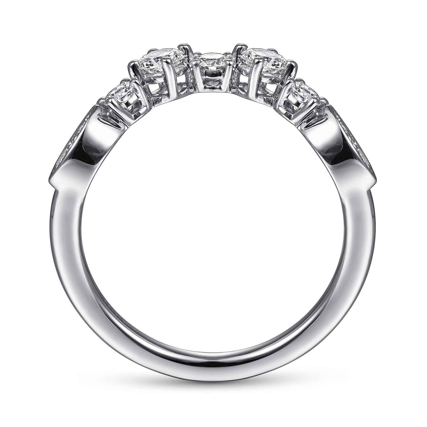Curved Wedding Ring in 14k White Gold with Round Natural Diamond at Gabriel & Co. - Shot 2