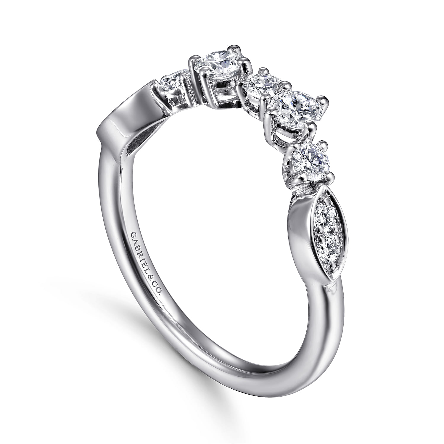 Curved Wedding Ring in 14k White Gold with Round Natural Diamond at Gabriel & Co. - Shot 3