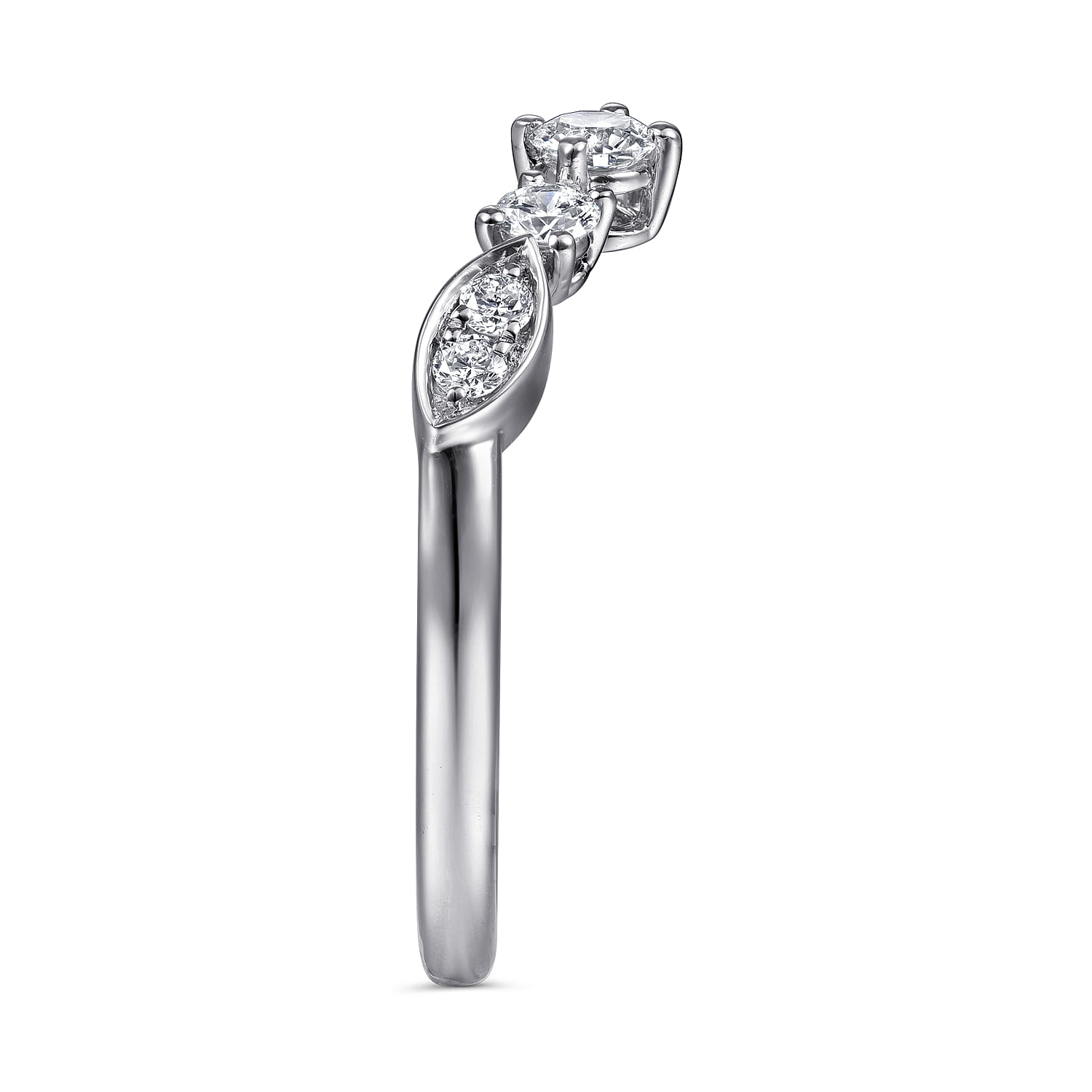 Curved Wedding Ring in 14k White Gold with Round Natural Diamond at Gabriel & Co. - Shot 4