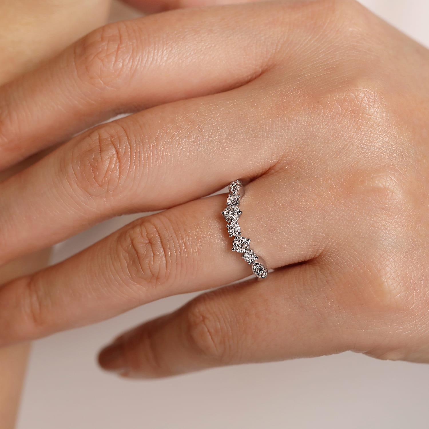 Curved Wedding Ring in 14k White Gold with Round Natural Diamond at Gabriel & Co. - Shot 5