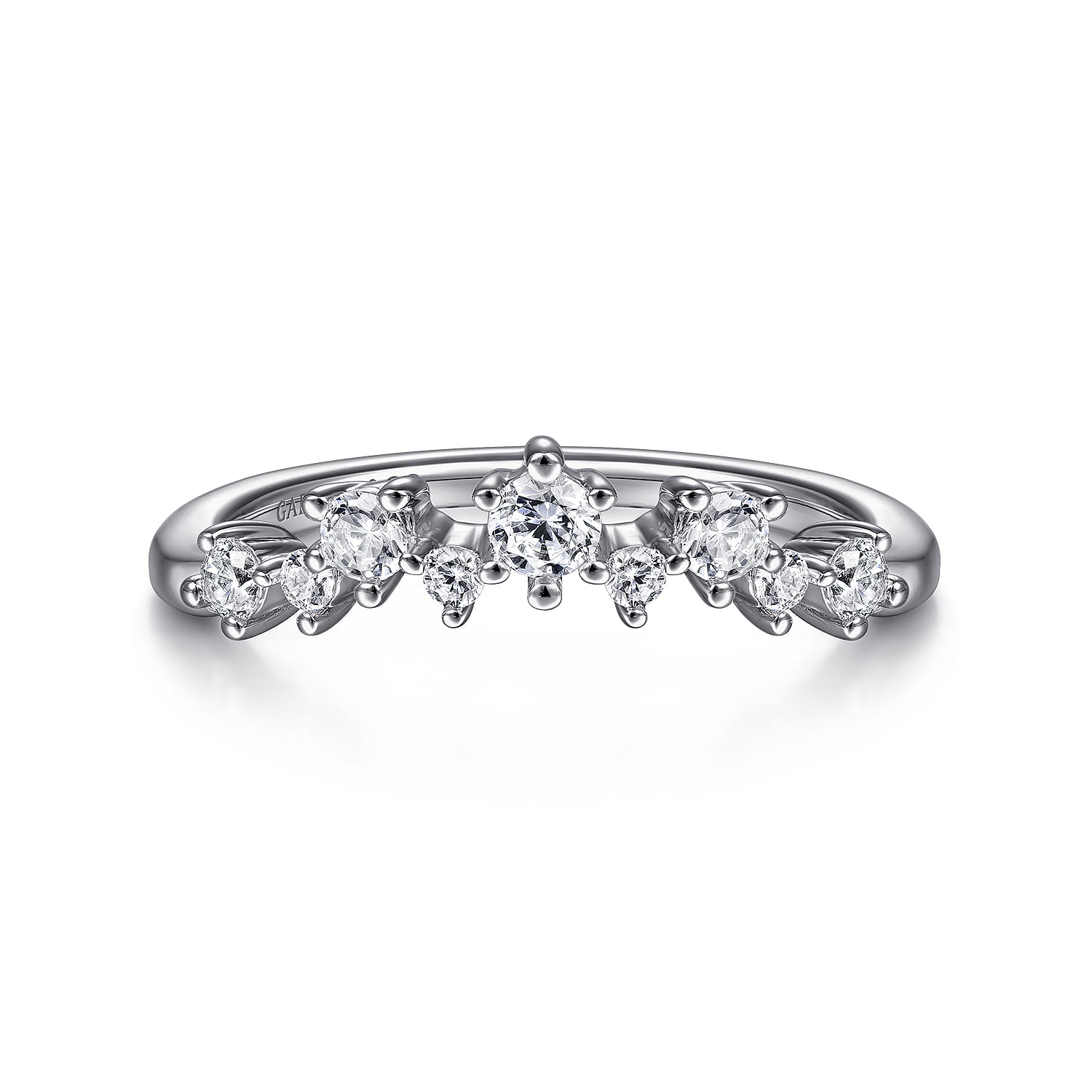 Curved Wedding Ring in 14k White Gold with Round Natural Diamond at Gabriel & Co. - Shot 1
