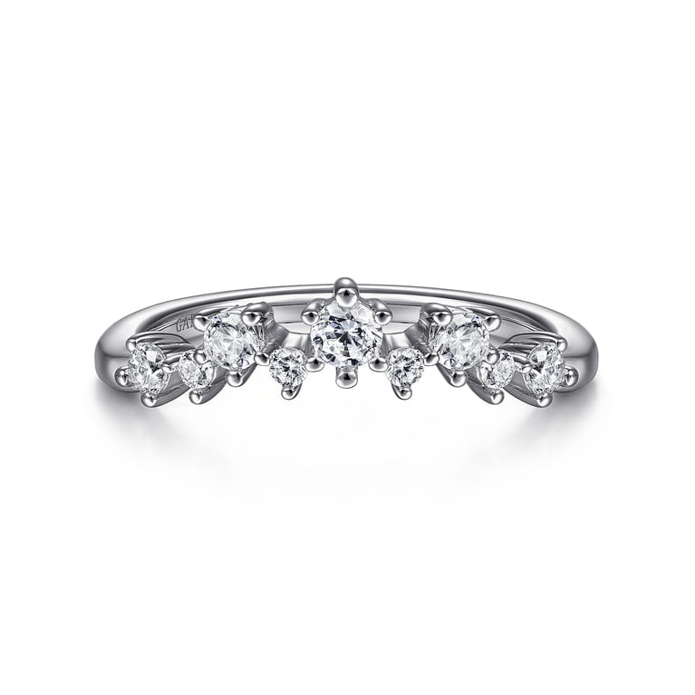 Curved Wedding Ring in 14k White Gold with Round Natural Diamond at Gabriel & Co. - Shot 1