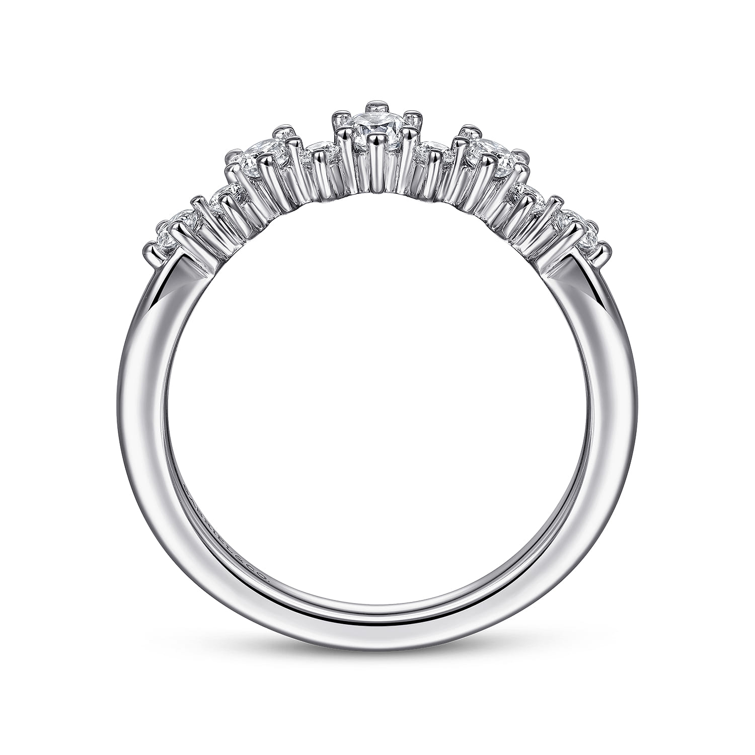 Curved Wedding Ring in 14k White Gold with Round Natural Diamond at Gabriel & Co. - Shot 2