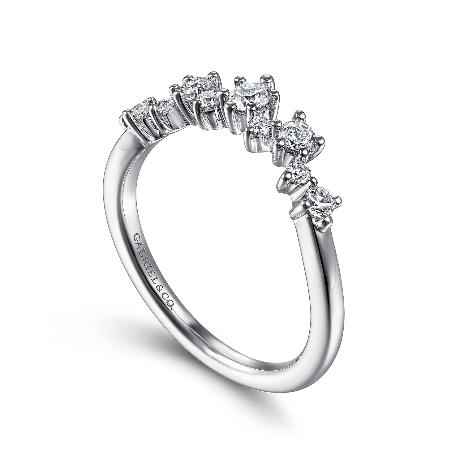 Curved Wedding Ring in 14k White Gold with Round Natural Diamond at Gabriel & Co. - Shot 3