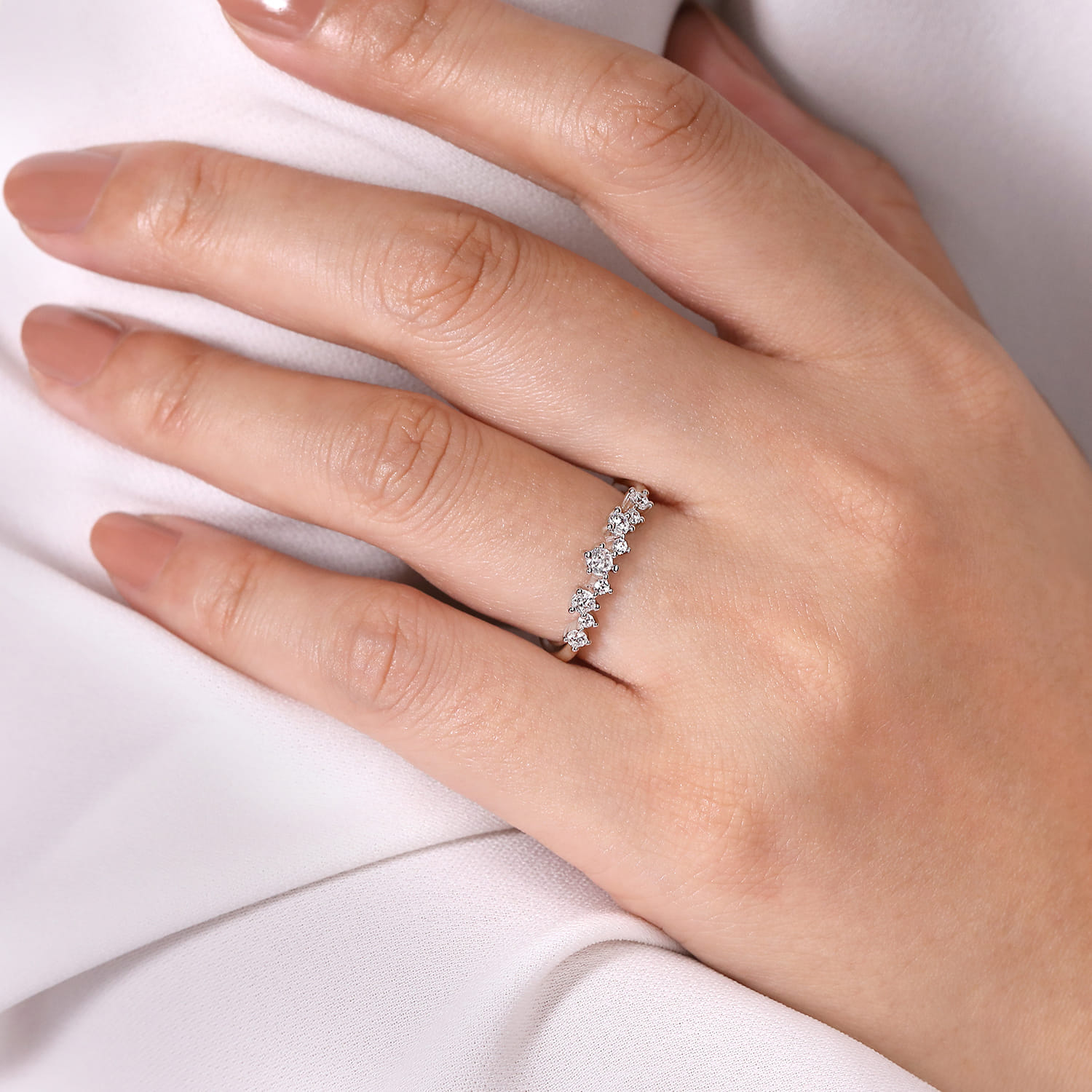 Curved Wedding Ring in 14k White Gold with Round Natural Diamond at Gabriel & Co. - Shot 5