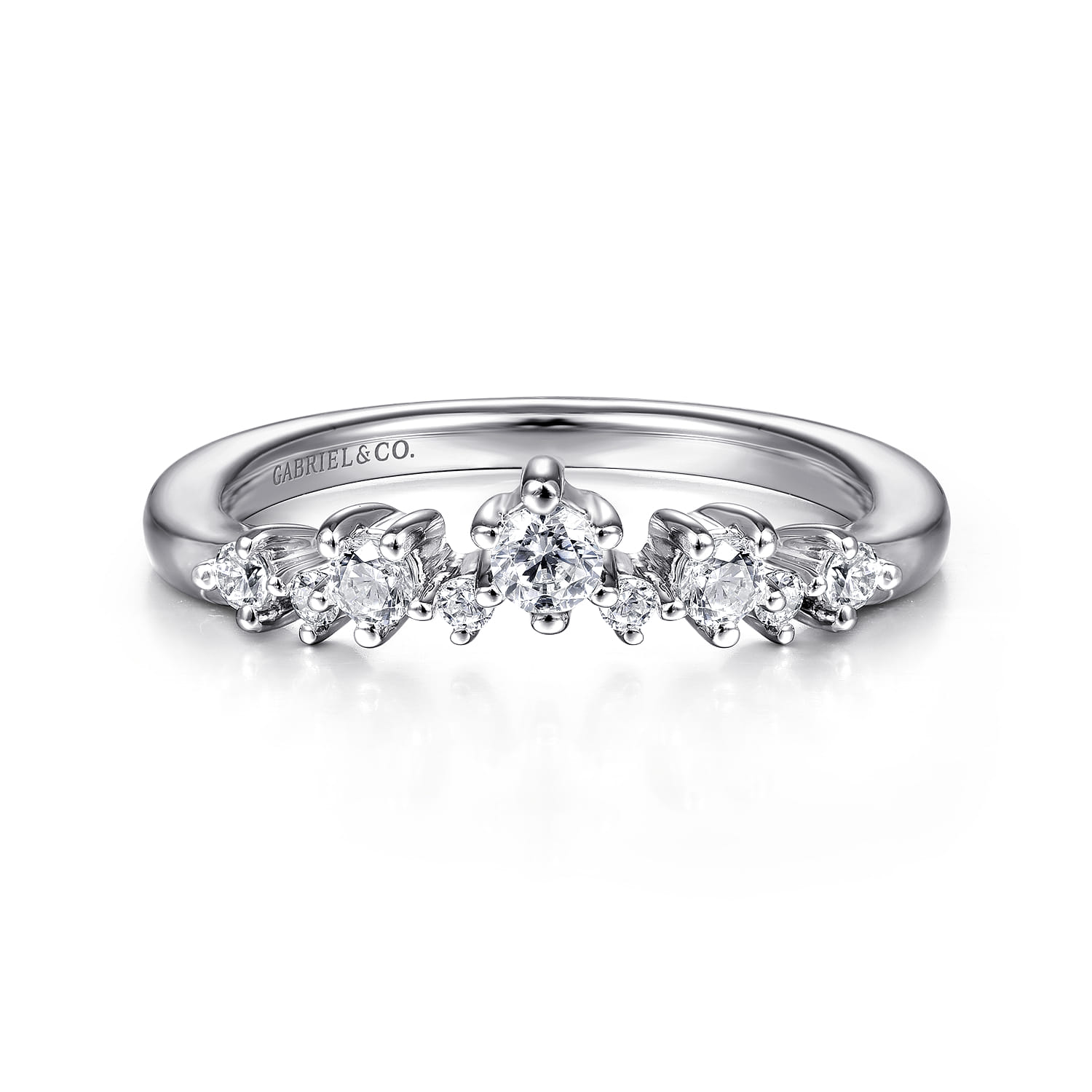 Curved Wedding Ring in 14k White Gold with Round Natural Diamond at Gabriel & Co. - Shot 1