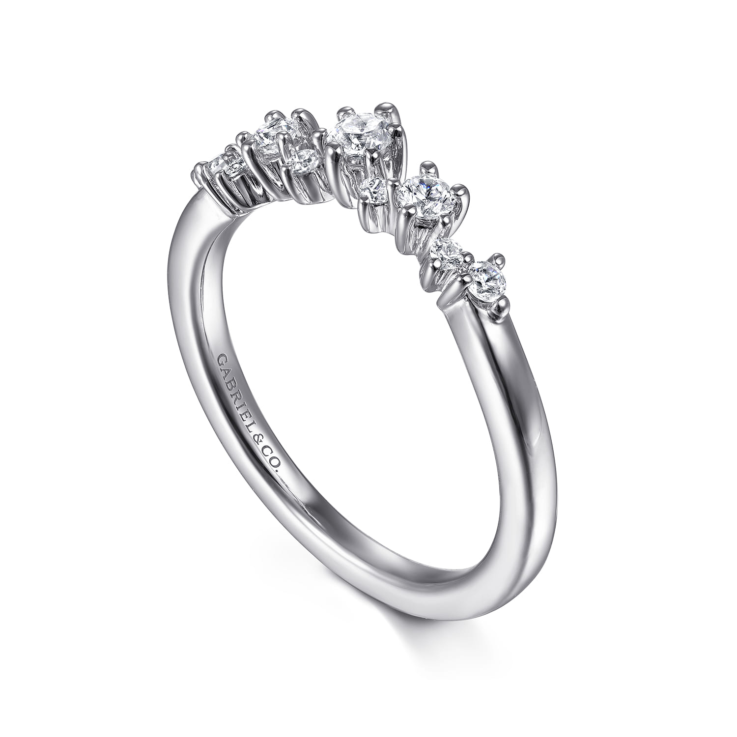 Curved Wedding Ring in 14k White Gold with Round Natural Diamond at Gabriel & Co. - Shot 3