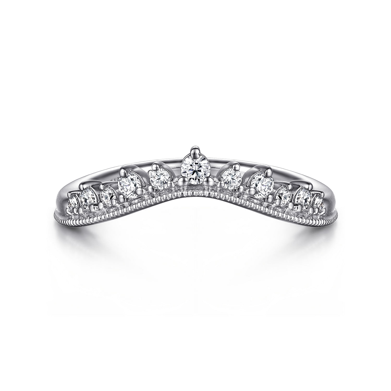 14K White Gold Curved Diamond Anniversary Band