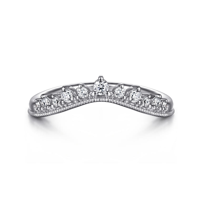 Curved Wedding Ring in 14k White Gold with Round Natural Diamond at Gabriel & Co. - Shot 1