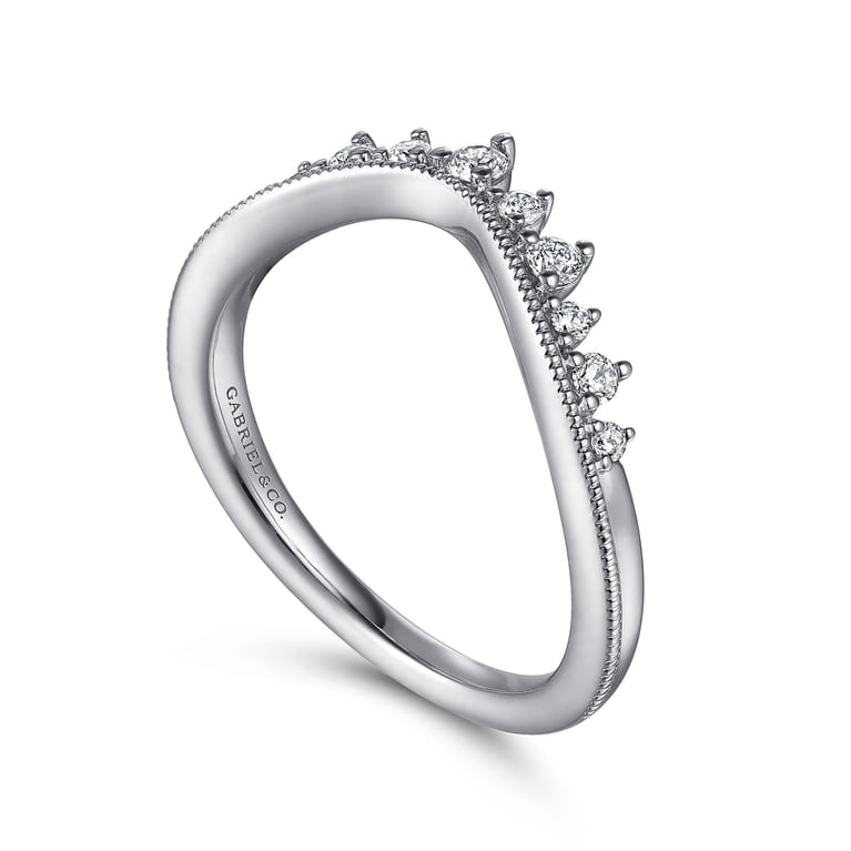 Curved Wedding Ring in 14k White Gold with Round Natural Diamond at Gabriel & Co. - Shot 3