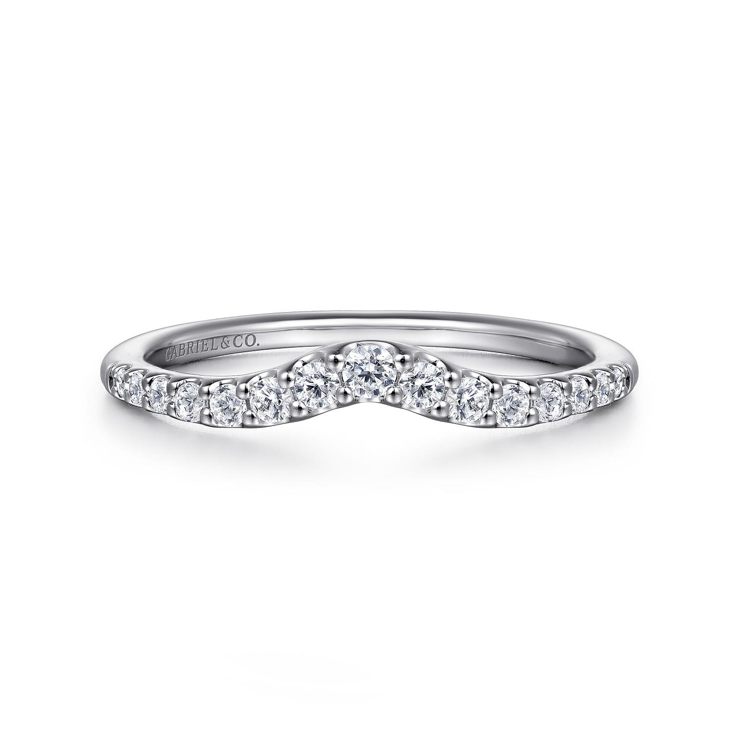 Curved Wedding Ring in 14k White Gold with Round Natural Diamond at Gabriel & Co. - Shot 1