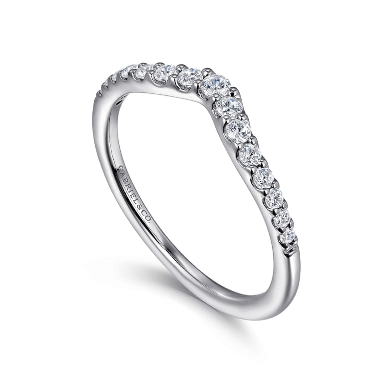 Curved Wedding Ring in 14k White Gold with Round Natural Diamond at Gabriel & Co. - Shot 3