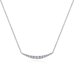 14K White Gold Curved Diamond Bar Necklace