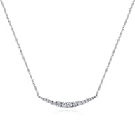 14K White Gold Curved Diamond Bar Necklace