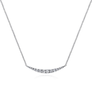 14K White Gold Curved Diamond Bar Necklace