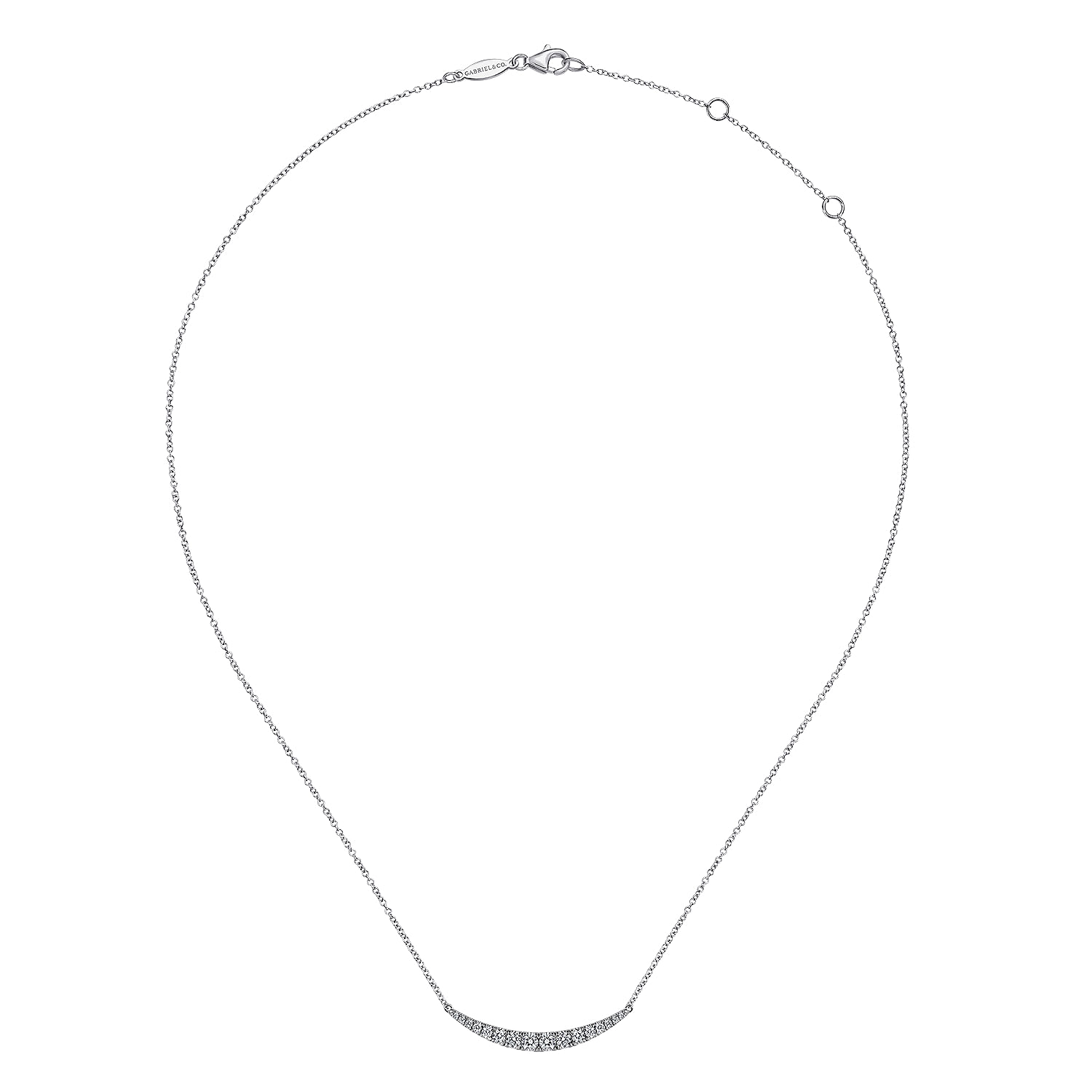 14K White Gold Curved Diamond Bar Necklace