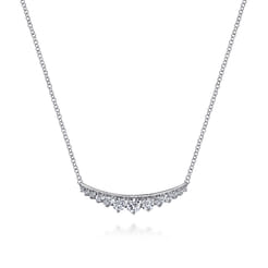 14K White Gold Curved Diamond Bar Necklace